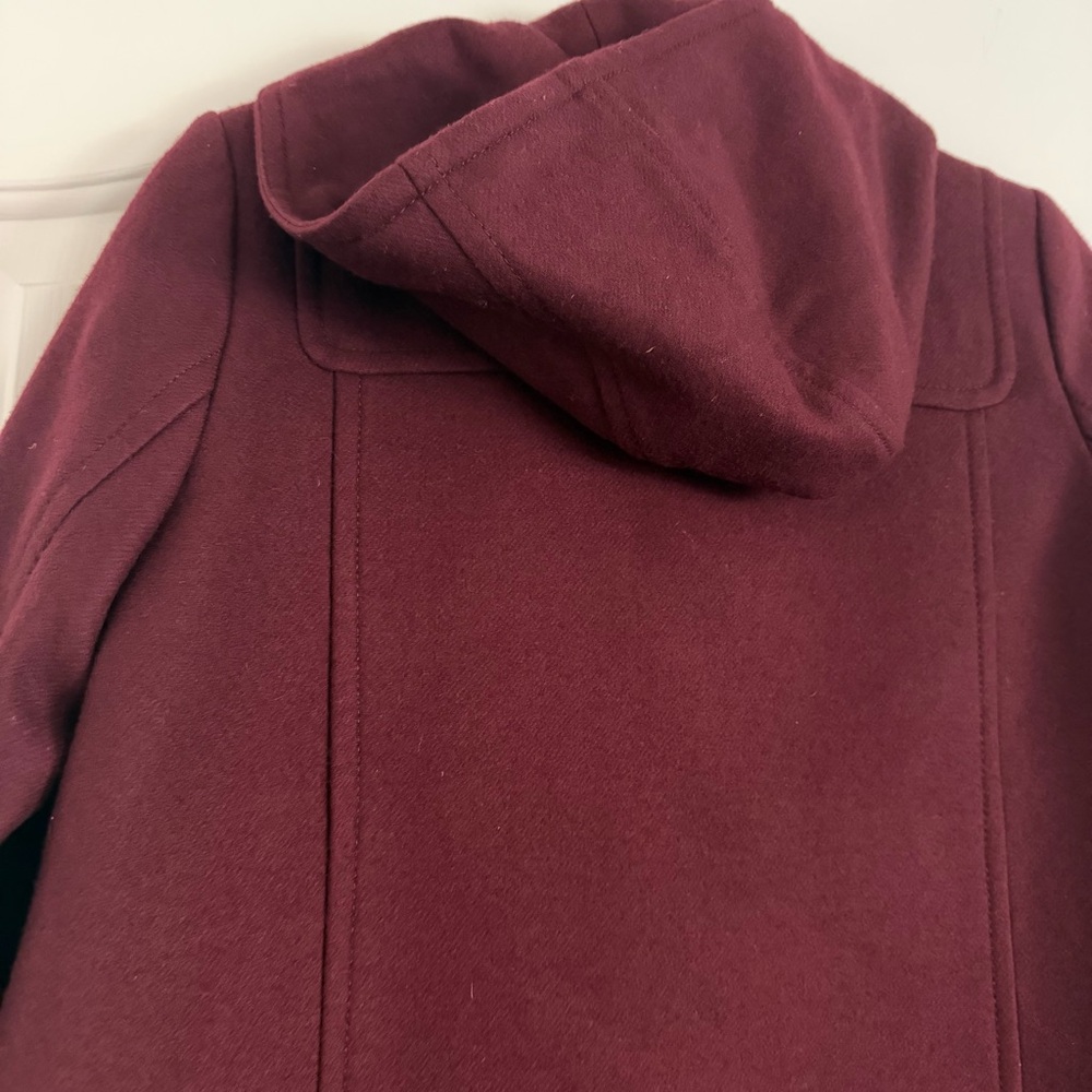 J.Crew Wool Cashmere Coat Size 6 Burgundy Peacoat Hooded Italian Fabric - Picture 6 of 6